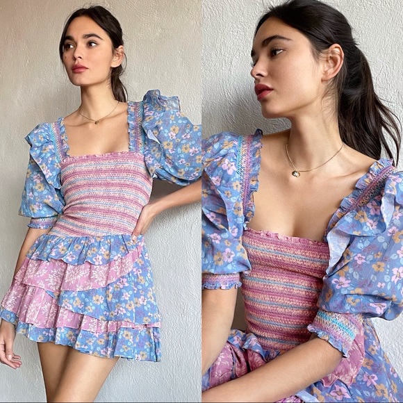 LoveShackFancy Golden Mini Dress in Moody Vino - Picture 1 of 10